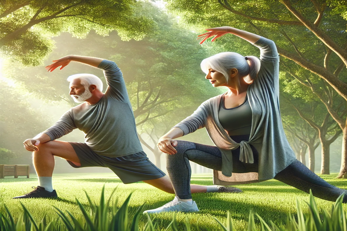 Man and woman stretching to improve joint health